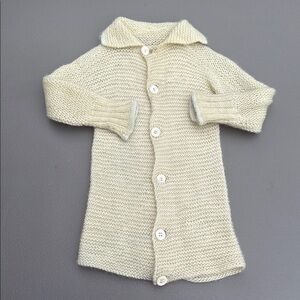 🧡0/3m antique gender neutral baby Cream wool Knit Button-Up handmade Cardigan
